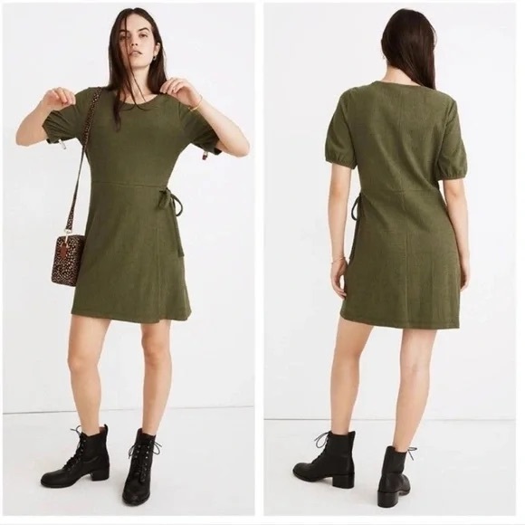 NWOT Madewell Texture and Thread Green Wrap Dress in Large - Picture 3 of 6